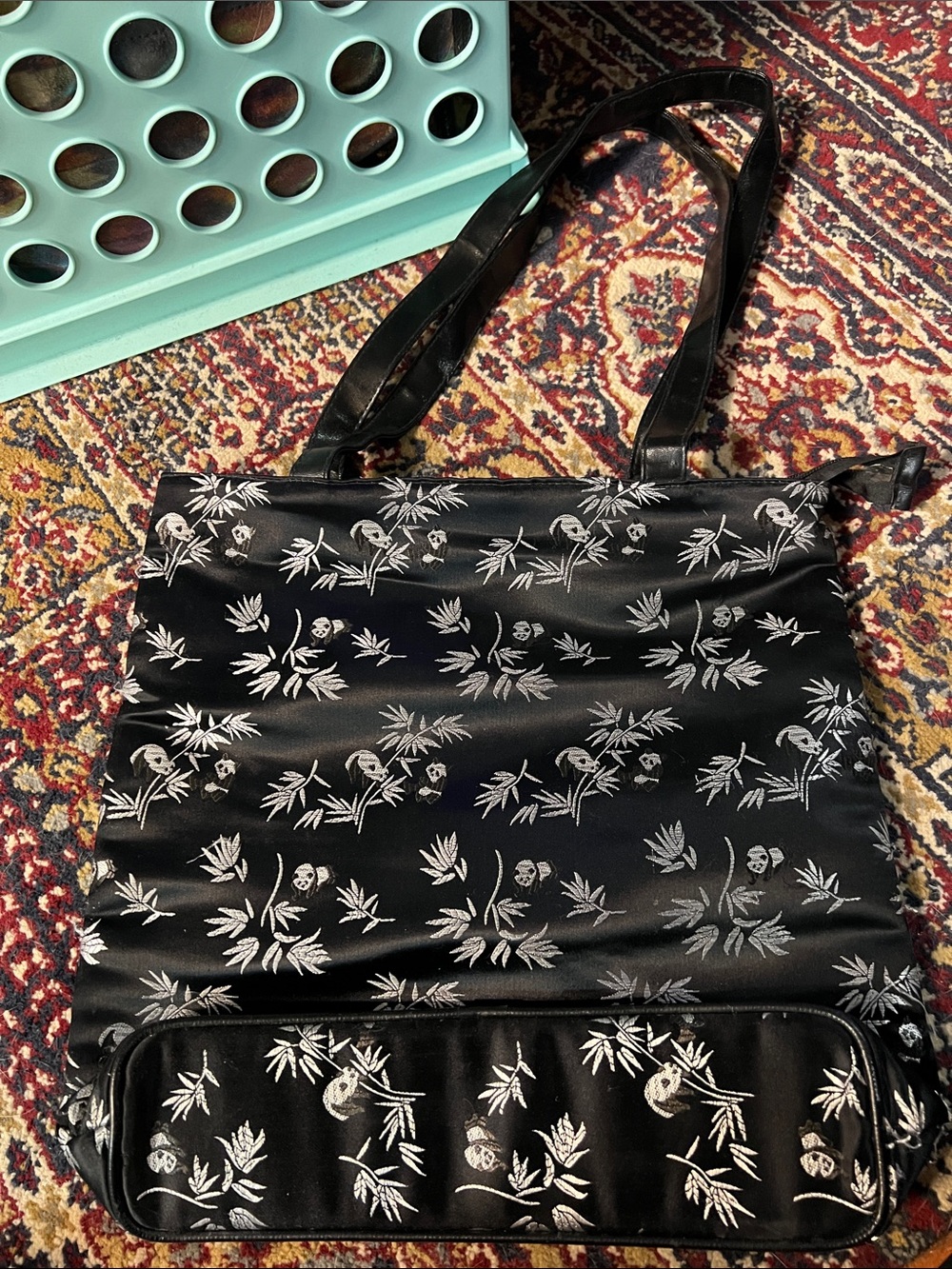 Black panda Floral Print Tote Bag - Women